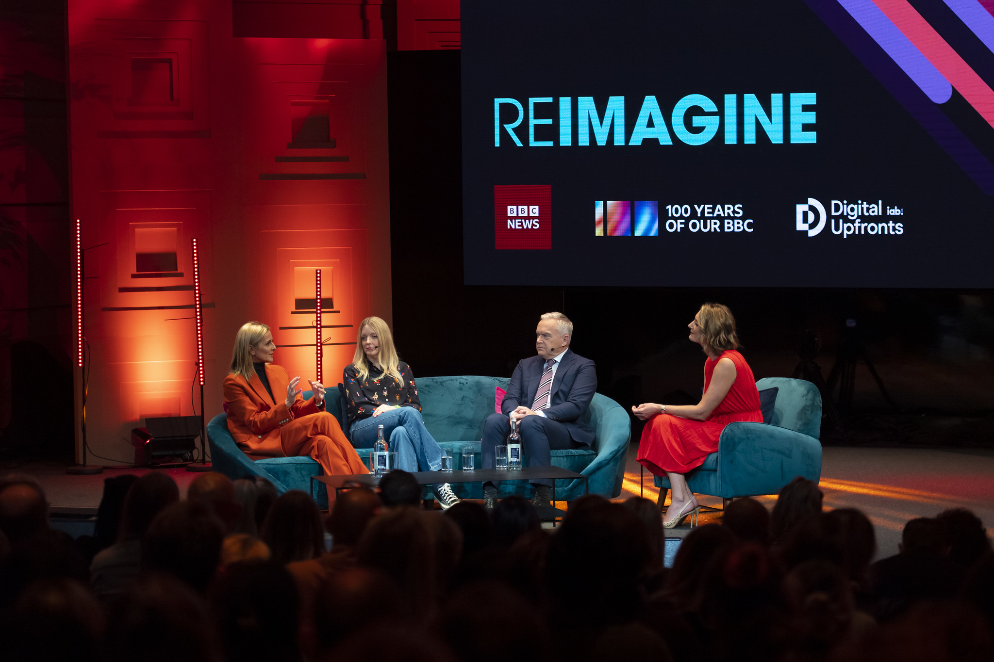 Gabby Logan, Laurene Laverne and Huw Edwards speak at BBC News' Digital Upfront