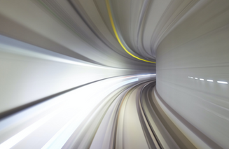 Blurry futuristic tunnel rounding corner