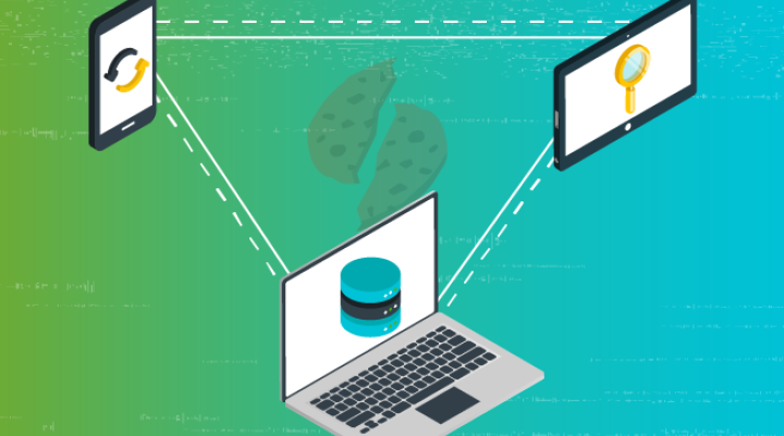 Graphic of laptop, mobile and TV with a broken cookie in the middle of them.