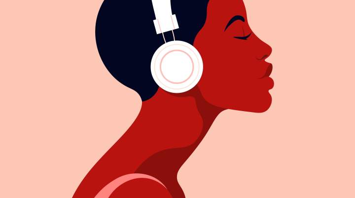 This is an image of a woman with headphones