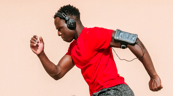 Man running listening to music