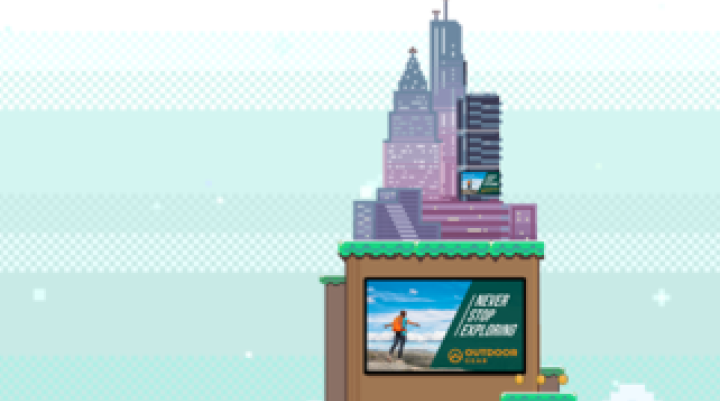 8-bit style cartoon of an in-game digital billboard