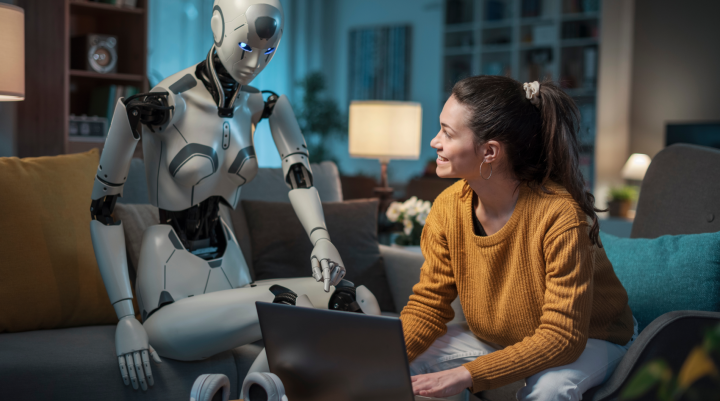 A person talking to a robot