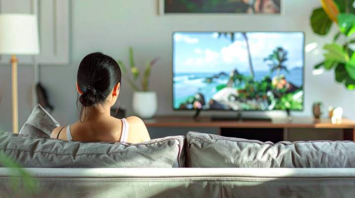 A woman is watching TV