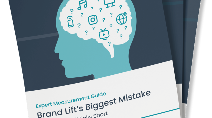 A 3D image of stack of papers with the front cover for On Device's expert measurement guide 'Brand Lift's Biggest Mistake'