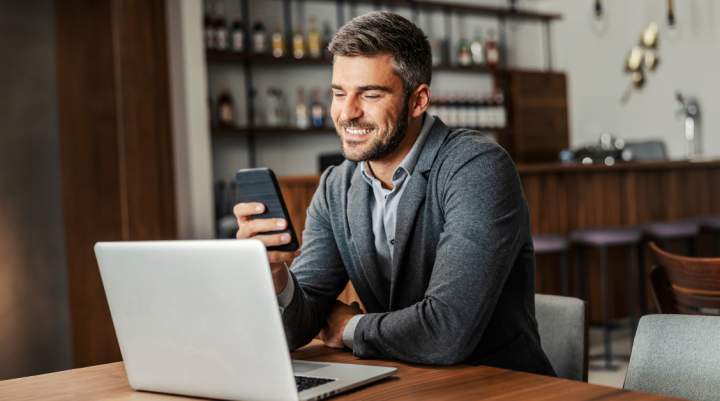 Man staring at laptop