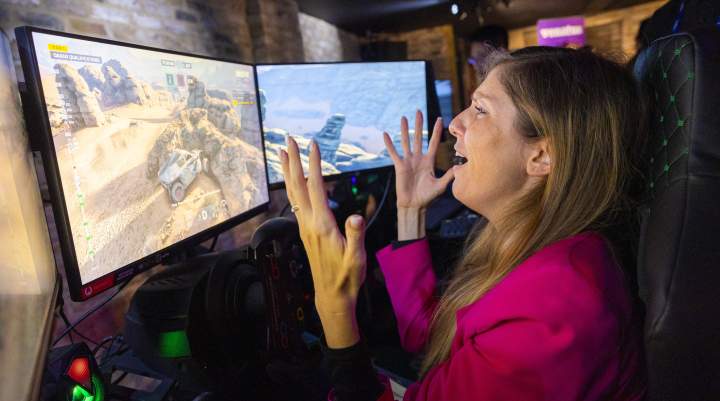 woman playing computer games 