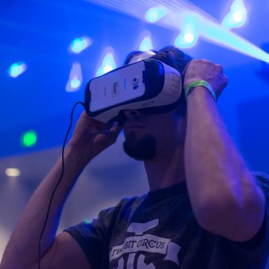 Man wearing virtual reality headset