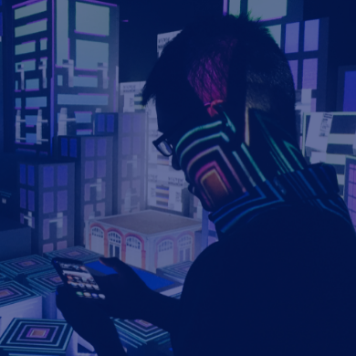 Abstract image of man viewing smartphone screen