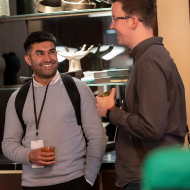 People chatting at Uber's Digital Upfront