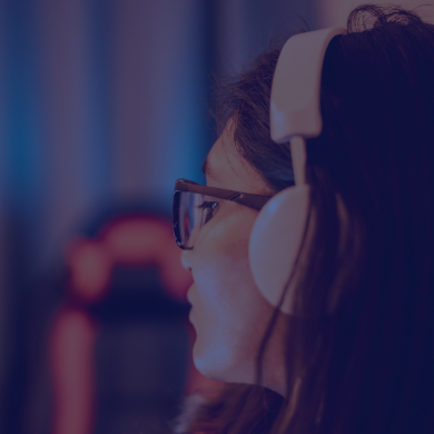 Woman listening to headphones