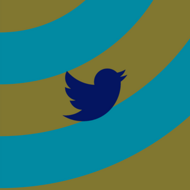 Twitter logo on abstract Upfronts background