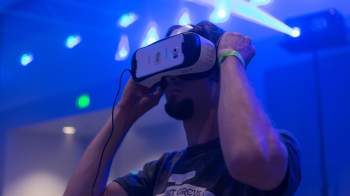 Man wearing virtual reality headset 