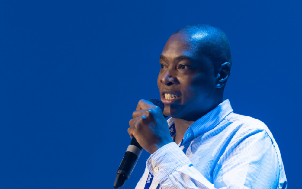 Man holding microphone